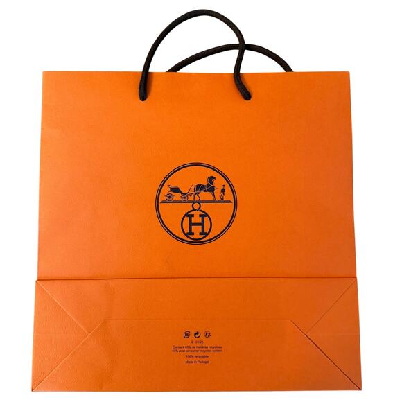 Hermès Orange Shopping Bag 11.75"x11.75" Made in Portugal 2022 - Picture 2 of 5
